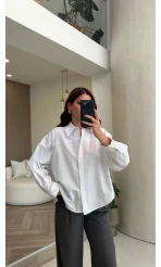 Oval Kesim Oversize Gömlek - Beyaz - Kod: 3313