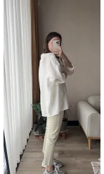 Beyaz Oversize Tensel Gömlek Kod: 4612