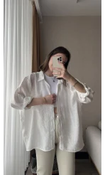 Beyaz Oversize Tensel Gömlek Kod: 4612