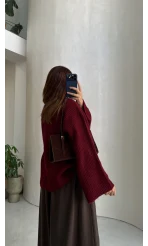 Oversize Bol Kol Triko Kazak - Bordo