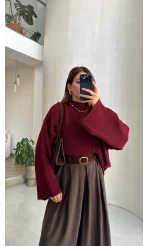 Oversize Bol Kol Triko Kazak - Bordo
