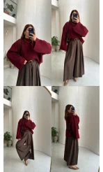 Oversize Bol Kol Triko Kazak - Bordo