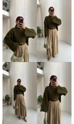 Oversize Bol Kol Triko Kazak - Haki