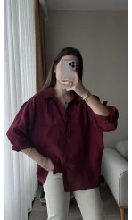 Bordo Oversize Tensel Gömlek Kod: 4612