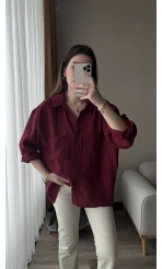 Bordo Oversize Tensel Gömlek Kod: 4612