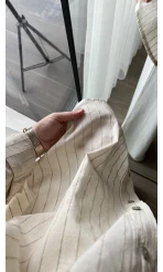 Oversize Keten Çizgili Ekru Gömlek