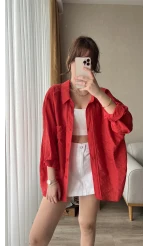 Kırmızı Oversize Tensel Gömlek Kod: 4612