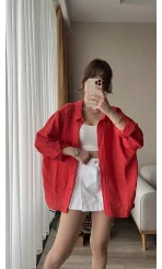 Kırmızı Oversize Tensel Gömlek Kod: 4612