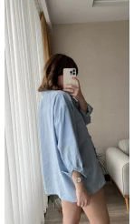 Mavi Oversize Tensel Gömlek Kod: 4612