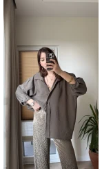 Oversize Modal Karışımlı Gömlek Haki