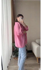 Pembe Oversize Tensel Gömlek Kod: 4612