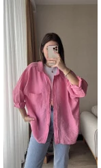 Pembe Oversize Tensel Gömlek Kod: 4612