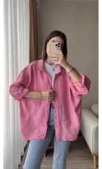Pembe Oversize Tensel Gömlek Kod: 4612