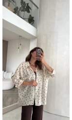 Oversize Puantiye Desenli Gömlek - Krem - Kod: 5092