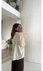 Oversize Puantiye Desenli Gömlek - Krem - Kod: 5092