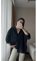 Siyah Oversize Tensel Gömlek Kod: 4612