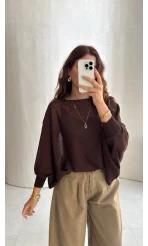 Oversize Transparan Pelerin Bluz - Kahve - Kod: 2833