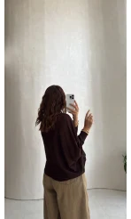 Oversize Transparan Pelerin Bluz - Kahve - Kod: 2833