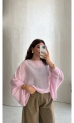 Oversize Transparan Pelerin Bluz - Pembe - Kod: 2833