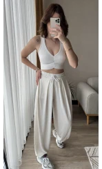 Oys Beyaz Dökümlü Şalvar Pantolon