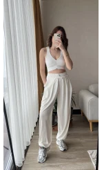 Oys Beyaz Dökümlü Şalvar Pantolon