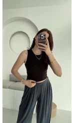 Oys Crop Halter Yaka Acı Kahve