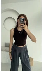 Oys Crop Halter Yaka Acı Kahve