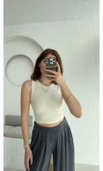 Oys Crop Halter Yaka Beyaz