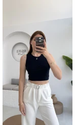 Oys Crop Halter Yaka Lacivert