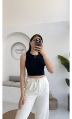 Oys Crop Halter Yaka Lacivert