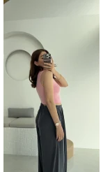 Oys Crop Halter Yaka Pembe