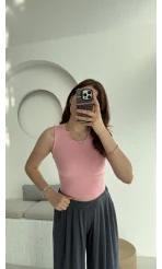 Oys Crop Halter Yaka Pembe