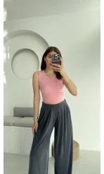 Oys Crop Halter Yaka Pembe