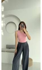 Oys Crop Halter Yaka Pembe