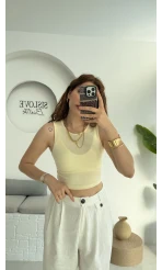 Oys Crop Halter Yaka Sarı