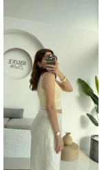 Oys Crop Halter Yaka Sarı