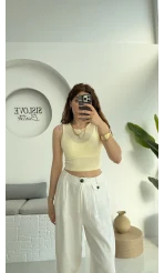 Oys Crop Halter Yaka Sarı