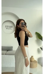 Oys Crop Halter Yaka Siyah