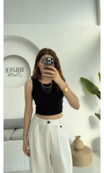 Oys Crop Halter Yaka Siyah