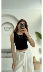 Oys Crop Halter Yaka Siyah