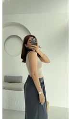 Oys Crop Halter Yaka Taş