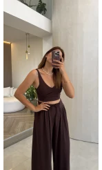Oys Crop Takım - Kahverengi - Kod: 4122