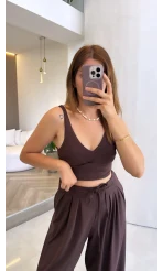Oys Crop Takım - Kahverengi - Kod: 4122