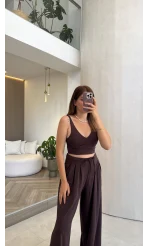 Oys Crop Takım - Kahverengi - Kod: 4122