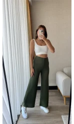 Oys Etikeli Düz Palazzo Pantolon Haki