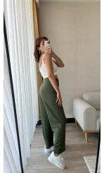 Oys Etikeli Düz Palazzo Pantolon Haki