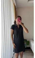 Oys Etiketli Modal Kumaş Antrasit Polo Yaka Elbise