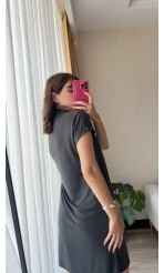 Oys Etiketli Modal Kumaş Antrasit Polo Yaka Elbise