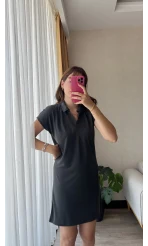 Oys Etiketli Modal Kumaş Antrasit Polo Yaka Elbise