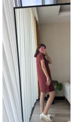Oys Etiketli Modal Kumaş Bordo Polo Yaka Elbise